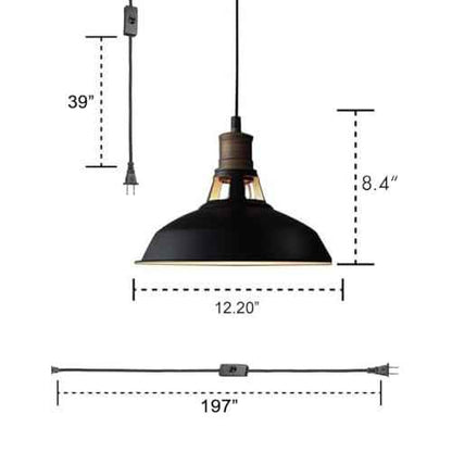 CLAXY Plug in Pendant Lights Adjustable Hanging Pendant Light Fixture with Black Barn Shade On/Off Switch Swag Pendant Lamp Set of 2