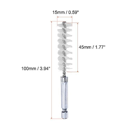 HARFINGTON 5Pcs Nylon Bore Brush 15mm Dia 4" Long Cleaning Twisted Wire Brush with Handle 1/4" Hex Shank for Tubes, Ports, Bearings