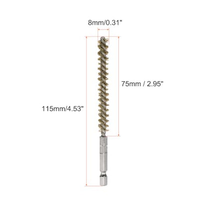 HARFINGTON 5Pcs Bore Brush Brass 8mm Dia Cleaning Twisted Bronze Wire Brush Tube Pipe Cleaner with Handle 1/4 Inch Hex Shank for Tubes, Ports, Bearings