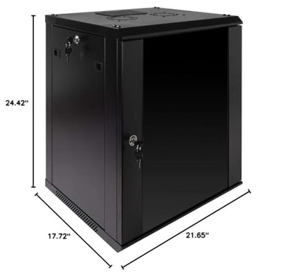 NavePoint 12U Server Rack Enclosure with Glass Door, Cooling Fan, Locks, & Removable Side Panels - 12U Wall Mount Network Cabinet 19 Inch Rack 17.7" Deep (450mm)