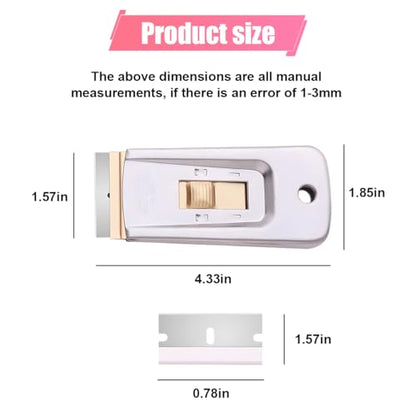 Razor Blade Scraper Tool, Retractable Glass Scraper for Cleaning, Metal Paint Scraper Tool with 10 Extra Blades, Car Cleaning Tools for Window, Sticker, Decal, Glue, Label, Paint (2PCS)