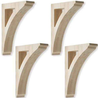4 Pcs 1 3/4" W x 8 1/2" D x 12" H Traditional Wood Corbels Wooden Shelf Brackets Unfinished Paintable Solid Wooden Bracket for Doorway Countertops Home Shelves Cabinet Furniture Support