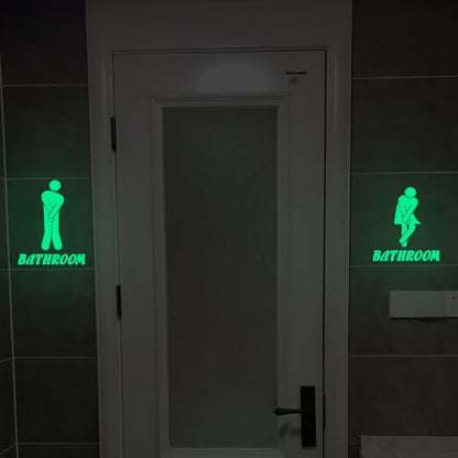 Glow in The Dark Toilet Stickers, Wall Decal for Bathroom and Bath Decorations, PET Waterproof, Kids and Adult Bathroom Signage