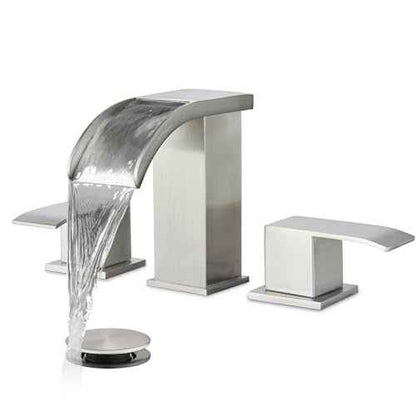 gotonovo Waterfall 8 inch Widespread Bathroom Faucet Set Bathroom Sink Faucet 3 Hole 2 Handle Vanity Lavatory Deck Mount with Pop Up Drain and Water Supply Lines Square Body Brushed Nickel
