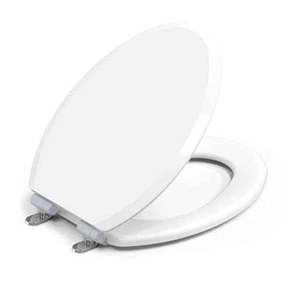 Pro Wood Toilet Seat Elongated, White, Magnetic Quick-Release Easy-Clean and Change, HushMotion Slow Close, StainShield High-Gloss Finish, Arch-Tite Never Loosens, Adjustable Fit, Secure Grip