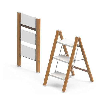 3 Step Ladder, Folding Aluminum Step Stool with Anti-Slip Wide Steps for Adults, Ideal for Kitchen, Closet, Bedroom, 330 lbs Capacity (Woodgrain)