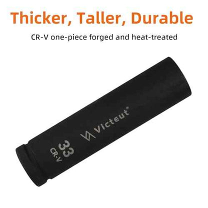 1-Inch Drive 33mm Extra Deep Impact Socket, 8-Inch (200mm) Long, 6-Point Truck & Trailer & Tractor Wheel Nut Socket, Heat Treated Cr-V Alloy Steel, One-Piece Forged, No Torque Loss