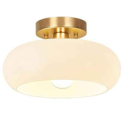 Gold Semi Flush Mount Ceiling Light,11inch Mid Century Modern Light Fixture,Hallway Lighting Fixture with Milk White Glass Shade,Vintage Ceiling Lamp for Kitchen,Porch,Entryway,Closet,Bedroom