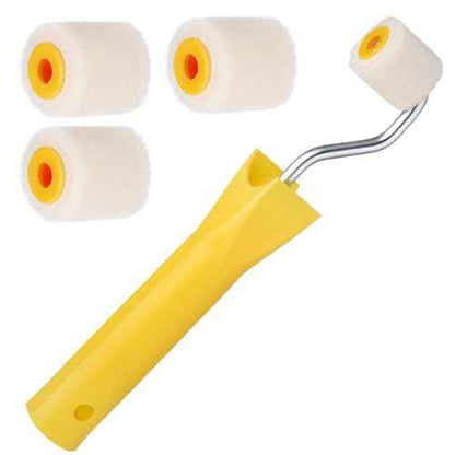 4/5 inch Mini Paint Rollers for Touch up Trim Edge or Corner Small Roller Paint Brush Tiny Corner Painting Tool Professional Wool Brushes for Painting(1 Brush +4 Rollers)