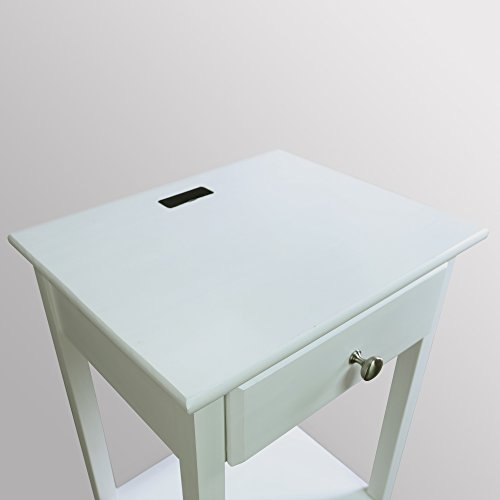 Casual Home Owl Night Stand with USB Port Charging Station and Drawer, 17.5" W x 14.25" D x 24.5" H, Natural Gray