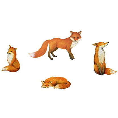 PLIGREAT 4 Pcs Lifelike Red Foxes Wall Stickers, Removable Vinyl Peel and Stick Wall Decals for Nursery Bedroom Playroom Living Room Home Indoor DIY Wall Art Decor TV Background Wall Decoration