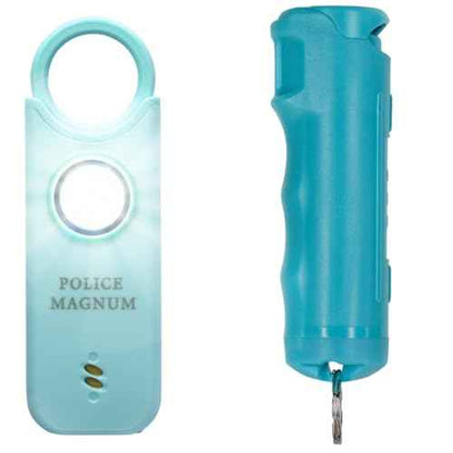 Police Magnum Personal Safety Alarm & Pepper Spray Combo Self Defense Pack for Women- Loud 135db Siren with Light & Max Strength Flip Top Pepper Spray Protection