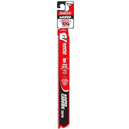 Diablo Amped Steel Demon Carbide Teeth Reciprocating Saw Blade for Thick Metal - 100x Longer Cutting Life - 9" Length, 8 TPI - DS0908CFA