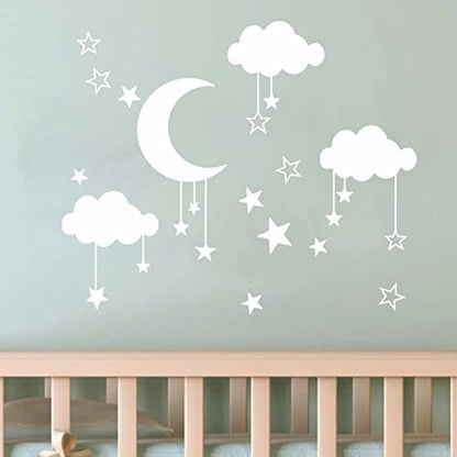 Big Cloud Wall Decals, Star Wall Stickers, Art DIY Good Night Nursery Decor, Removable Clouds Moon Stars Wall Stickers for Kids Nursery Bedroom