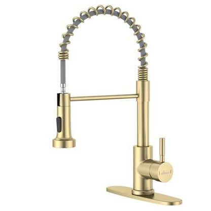 APPASO Gold Kitchen Faucet with Pull Down Sprayer, Brushed Gold Kitchen Sink Faucets 18 Inches Commercial Single Handle High Arc Faucet for Sink, Stainless Steel Kitchen Faucet for Sink 1 or 3 Holes