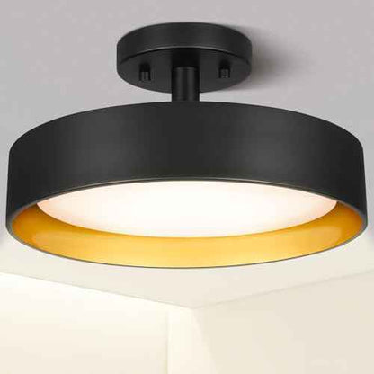 SunRider Industrial Semi Flush Mount LED Ceiling Light Fixture, 12 Inch 25W 2000LM, 4000K Neutral White, Dimmable Pendant Lamp for Hallway Bedroom