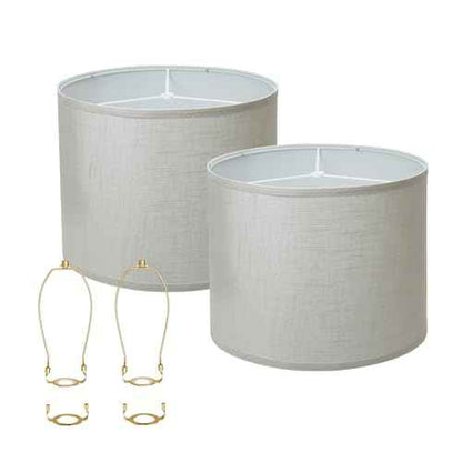 White lamp shades,linen lamp shade,lampshades set of 2 with 2 lamp shade harp,drum lamp shades for table lamps,15" Top X 15" Bottom X 12" H,Spider Fitter, Easy Assembly Required