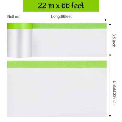 Pre-Taped Masking Film for Painting - 22" x 66'Painters Plastic roll,with Automotive Paint Tape,Decoration Painters Plastic,Windows and Furniture Protection (2 Rolls)