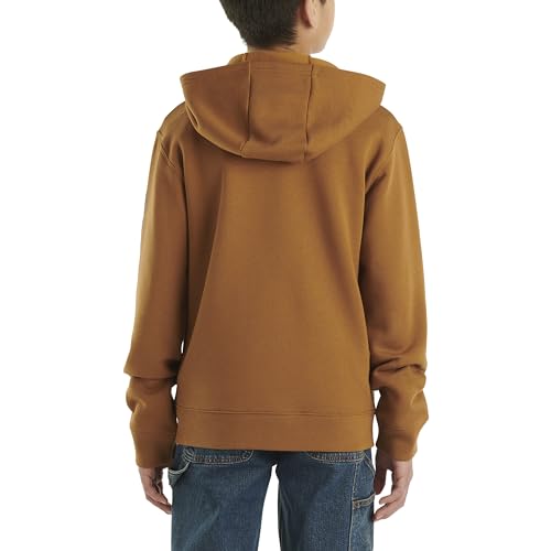 Carhartt Boys' Long-Sleeve Full-Zip Hooded Sweatshirt Hoodie, Carhartt Brown, 7