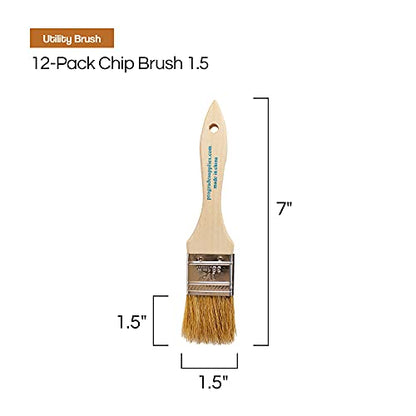 Vermeer Chip Paint Brushes - 12-Pack - 1.5" Chip Brushes for Paints, Stains, Varnishes, Glues, & Gesso - Home Improvement - Interior & Exterior Use