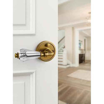 1 Pack Antique Brass Glass Door Lever Privacy Crystal Door Levers Door Lever Interior Door Handle for Bedroom and Bathroom,Zinc Alloy