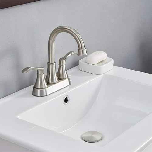 Brushed Nickel Bathroom Sink Faucets, 360¡Æ Swivel High-Arc Spout 2-Handle 4 Inch Centerset Lavatory Vanity Faucets Set for Bathroom Sink with Drain & Water Hoses, 2 Pack, VLSZST050L-2