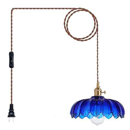 Plug in Pendant Light: Hanging Light Plug in Fixture Bule Glass Hanging Lamp, Pendant Lighting for Kitchen Island, Bedroom, Dining Room, Living Room, E26 No Bulb