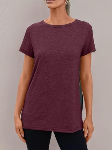 AUTOMET Summer Tops Women Spring Short Sleeve Shirts Beach Vacation Outfits Plus Size Workout Tshirts Casual Clothes 2025 02winered S