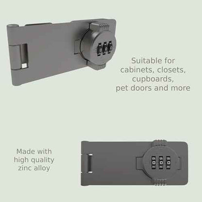 Keyless Combination Lock ? 3-Digit Combination Lock for Cabinet Doors ? Twist Knob Hasp Latch Lock with Password Code ? Zinc Alloy Cabinet Door Latch for Kitchen Drawers, Cabinets, Cupboard (Grey)