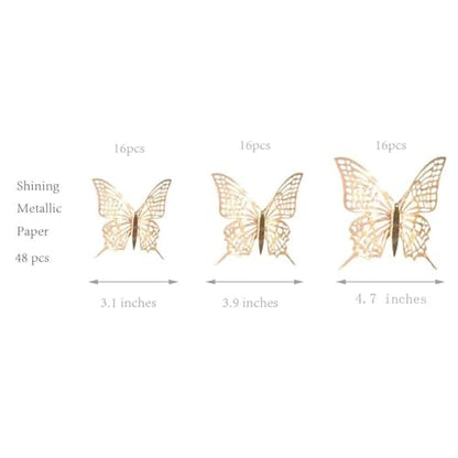 Cheerland 3D Champagne Gold Butterfly Wall Stickers Paper Butterflies Decal Decoration Removable Mural Stickers for Living Room Bed Room School Home Cake Decorations for Anniversary Engagement Party