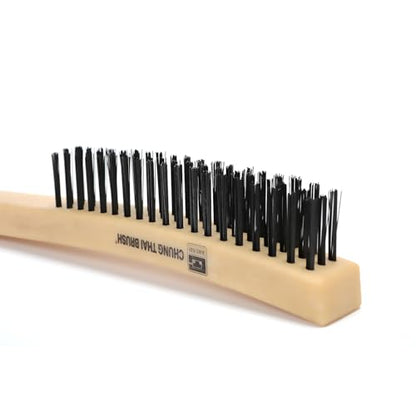 14¡± Wire Brush Set C80300 ? 2 Pack, Heavy-Duty 3-Row Carbon Steel & Stainless Steel Bristles, Long Plastic Handle, Rust & Paint Removal, Corrosion-Resistant, for Scrubbing, Detailing & Deep Cleaning