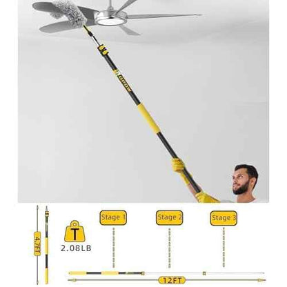 4-12 FT Paint Roller Extension Pole, Multi-Purpose Aluminum Alloy Telescopic Telescoping Rod with Universal Twist-on Metal Tip Flip-Lock Design, Sturdy for Painting, Cobweb Dusting & Window Clean