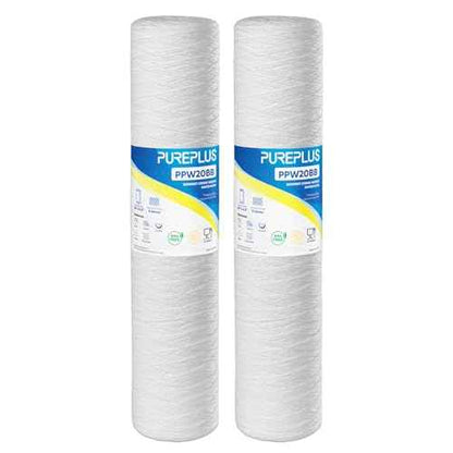 PUREPLUS 5 Micron 4.5" x 20" Whole House String Wound Sediment Filter for Well Water, Replacement Cartridge for Pentair Pentek WP5BB20P/WP25BB20P, Hydronix SWC-45-2005, SpiroPure SP-WP5-20BB, 2Pack