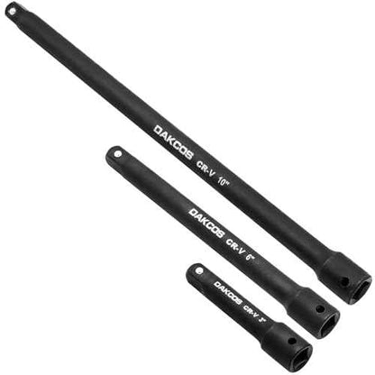 3 Pieces 3/8-Inch Drive Impact Extension Bar Set Includes 3 6 10 Inch Socket Extensions, Premium Chrome Vanadium Steel with Black Phosphate Finish