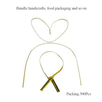HAHIYO 300Pcs 6inches Gold Metal Twist Ties Bread Candy Coffee Bag Ties Plant Garden Twist Ties for Cellophane Treat Bags Gift Wraping Bags Plastic Bags Halloween Party Cake Present Art Crafts