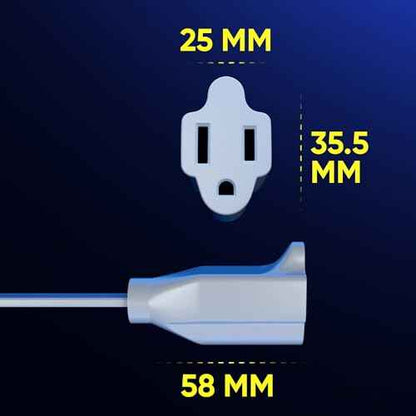 Maximm 360 Rotating Flat Plug Extension - 50ft Flat Cord, Slim Space-Saving Design (White)
