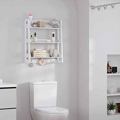UTEX Bathroom Wall Shelf, Over Toilet Storage Shelf Organizer, 3-Tier Wall Mount Shelf Rack with Hook, White