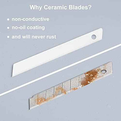 Ceramic Box Cutter Utility Knife Ceramic Blades Finger Safe Paper Knives Retractable Craft Cutter Friendly Cutters for Foam Cardboard Cutting Auto-Lock clip [5-Pack]