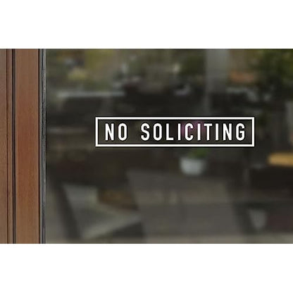 Premium White Vinyl Decal 13x3 inches: No Soliciting On the Inside of Storefront Window and Door- Elegant Front Door Greeting, No Salesmen Sticker Inside Attachment