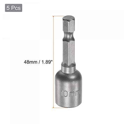 uxcell Quick-Change Nut Driver Bit, 1/4" Hex Shank 10mm Magnetic Nut Setter Drill Bits, 1.89" Length, Metric 5 Pcs