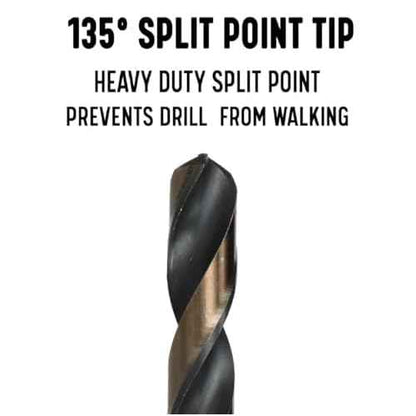 Drill America 9/16" Reduced Shank High Speed Steel Black & Gold Contractor Drill Bit with 3-Flat 1/2" Shank, KFD3F Series
