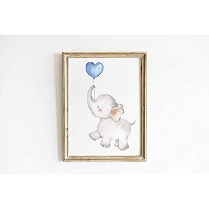 Set of 6 Unframed Baby Boy Wall Art Prints, Blue Elephant Wall Decor with Balloons for Boy's Room (8" x 10")