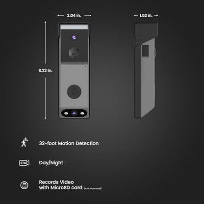 Feit Electric Doorbell Camera, 2.4 GHz WiFi, No Hub, Two-Way Audio, Motion Detection, Night Vision, 1080p HD, Micro SD Card Storage, Wireless Chime Included, Hardwired, CAM/Door/WiFi