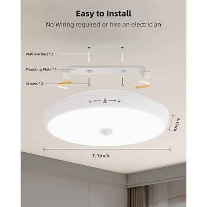 Motion Sensor Light Indoor, 3-Pack, 10000mAh, 7.1inch, 400LM, Remote Control, Dimmable, LED, Flush Mount, Wireless, Rechargeable, Battery Operated, Cordless, Ceiling Light, Closet Light, No Wiring