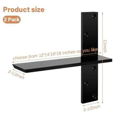 2-Pack Floating Shower Bench Brackets - 14" L x 2.5" W Heavy-Duty Hidden Countertop Wall Support Brackets, 3/8" Thick, Ideal for Floating Vanity, Cabinets, Granite,Dishwashers, Bin,and Bench Seats