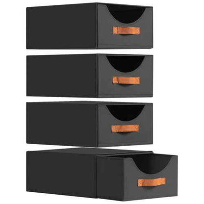 Closet Organizers and Storage - Large Stackable Storage Bins with Drawer, Fabric Bins for Organization, Collapsible Storage Drawers Organizer for Bedroom, Living Room, 4 Pack, Black