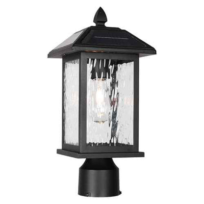 Solar Outdoor Post Light Fixture£¬Dusk to Dawn Modern Exterior Pillar Lantern with Black Finish & Water Ripple Glass£¬Waterproof Outside Pole Light for Garden, Backyard, Courtyard