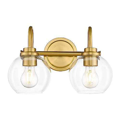 Bathroom Light Fixtures, 2-Light Brushed Gold Vanity Lights with Globe Clear Glass, Champagne Bronze Vanity Lighting Fixtures Over Mirror, AD-22280-2W-GD