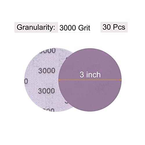 uxcell 30Pcs 3-Inch Purple Sanding Discs 3000 Grits Hook and Loop Professional Aluminum Oxide Sand Paper Wet Dry Polish for Wood Metal Paint Finishing