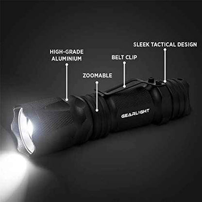 GearLight M3 Mini LED Flashlight - 2 Bright, Small Tactical Flashlights with High Lumens and Pocket Clip for Camping, Outdoor & Emergency Use ? - Black